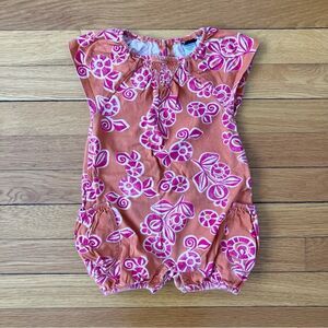 Tea Collection Orange Pink Tropical Floral Bubble Romper 6-12 Summer Vacation